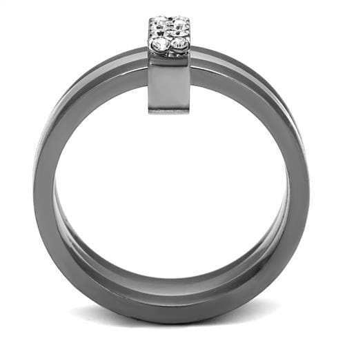 TK2599 - Two Tone IP Light Black (IP Gun) Stainless Steel Ring with Top Grade Crystal in Clear - Alamode - Flyclothing LLC