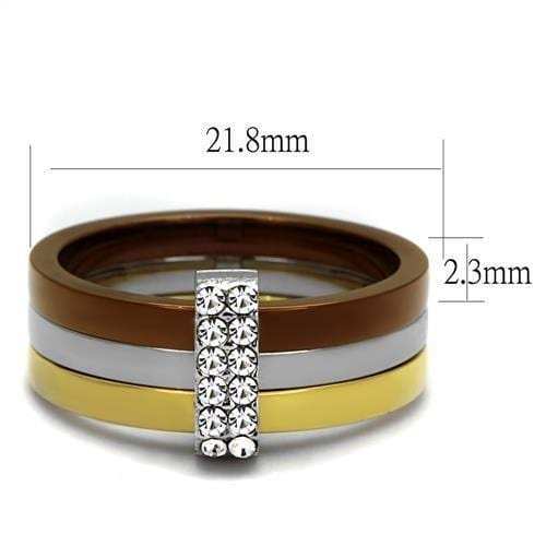 TK2600 - Three Tone IP(IP Gold & IP Light coffee & High Polished) Stainless Steel Ring with Top Grade Crystal in Clear - Alamode - Flyclothing LLC