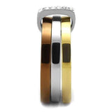 TK2600 - Three Tone IP(IP Gold & IP Light coffee & High Polished) Stainless Steel Ring with Top Grade Crystal in Clear - Alamode - Flyclothing LLC