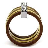 TK2601 - Three Tone IP(IP Gold & IP Light coffee & High Polished) Stainless Steel Ring with Top Grade Crystal in Clear - Alamode - Flyclothing LLC