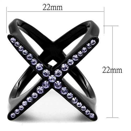TK2603 - IP Black(Ion Plating) Stainless Steel Ring with Top Grade Crystal in Amethyst - Alamode - Flyclothing LLC