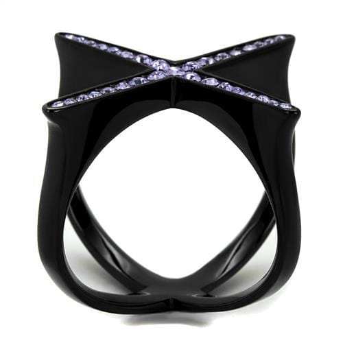 TK2603 - IP Black(Ion Plating) Stainless Steel Ring with Top Grade Crystal in Amethyst - Alamode - Flyclothing LLC