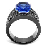 TK2607 - IP Light Black (IP Gun) Stainless Steel Ring with Top Grade Crystal in Sapphire - Alamode - Flyclothing LLC