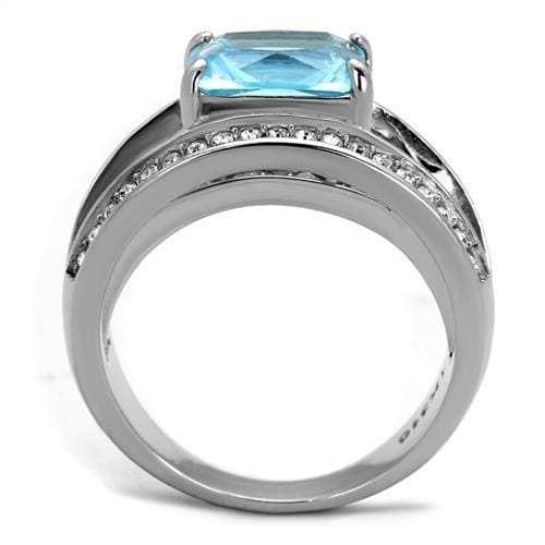 TK2608 - No Plating Stainless Steel Ring with Synthetic Synthetic Glass in Sea Blue - Alamode - Flyclothing LLC