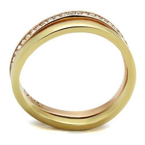 TK2613 - IP Gold & IP Rose Gold (Ion Plating) Stainless Steel Ring with Top Grade Crystal in Clear - Alamode - Flyclothing LLC