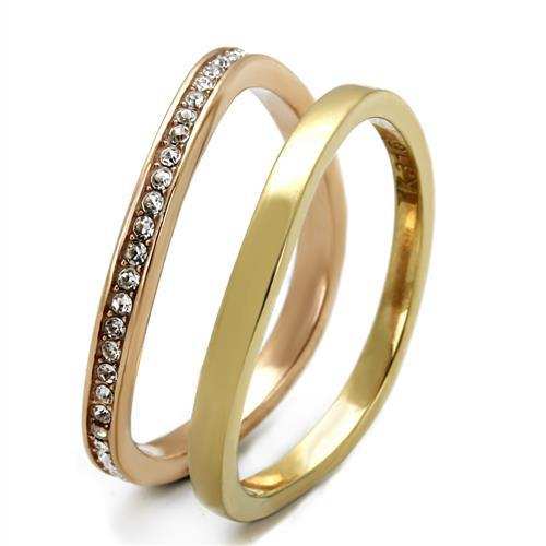 TK2613 - IP Gold & IP Rose Gold (Ion Plating) Stainless Steel Ring with Top Grade Crystal in Clear - Alamode - Flyclothing LLC