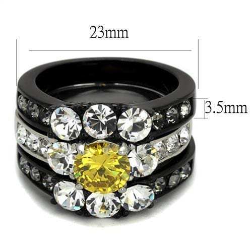 TK2615 - Two-Tone IP Black (Ion Plating) Stainless Steel Ring with AAA Grade CZ in Topaz - Alamode - Flyclothing LLC