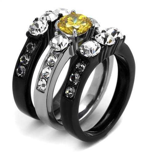 TK2615 - Two-Tone IP Black (Ion Plating) Stainless Steel Ring with AAA Grade CZ in Topaz - Alamode - Flyclothing LLC