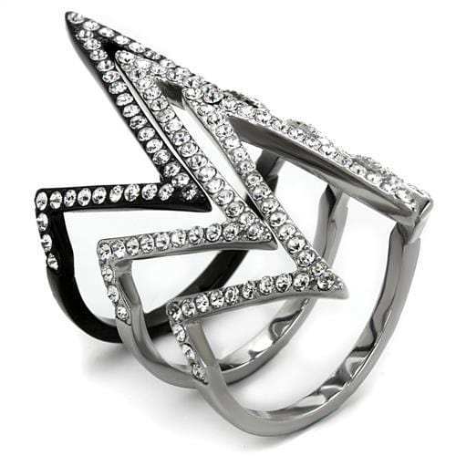 TK2619 - Two-Tone IP Black (Ion Plating) Stainless Steel Ring with Top Grade Crystal in Clear - Alamode - Flyclothing LLC