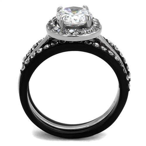 TK2620 - Two-Tone IP Black (Ion Plating) Stainless Steel Ring with AAA Grade CZ in Clear - Alamode - Flyclothing LLC