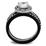 TK2620 - Two-Tone IP Black (Ion Plating) Stainless Steel Ring with AAA Grade CZ in Clear - Alamode - Flyclothing LLC
