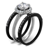 TK2620 - Two-Tone IP Black (Ion Plating) Stainless Steel Ring with AAA Grade CZ in Clear - Alamode - Flyclothing LLC