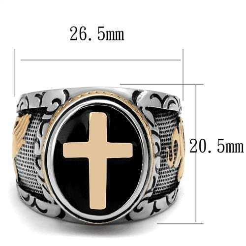 TK2623 - Two-Tone IP Rose Gold Stainless Steel Ring with Epoxy in Jet - Alamode - Flyclothing LLC