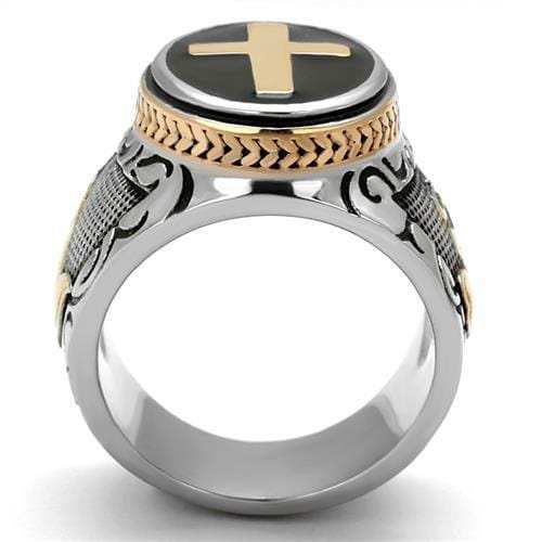 TK2623 - Two-Tone IP Rose Gold Stainless Steel Ring with Epoxy in Jet - Alamode - Flyclothing LLC