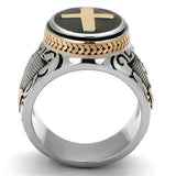 TK2623 - Two-Tone IP Rose Gold Stainless Steel Ring with Epoxy in Jet - Alamode - Flyclothing LLC