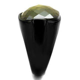 TK2639 - IP Black(Ion Plating) Stainless Steel Ring with AAA Grade CZ in Olivine color - Alamode - Flyclothing LLC