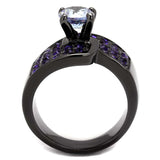 TK2644 - IP Light Black (IP Gun) Stainless Steel Ring with AAA Grade CZ in Light Amethyst - Alamode - Flyclothing LLC