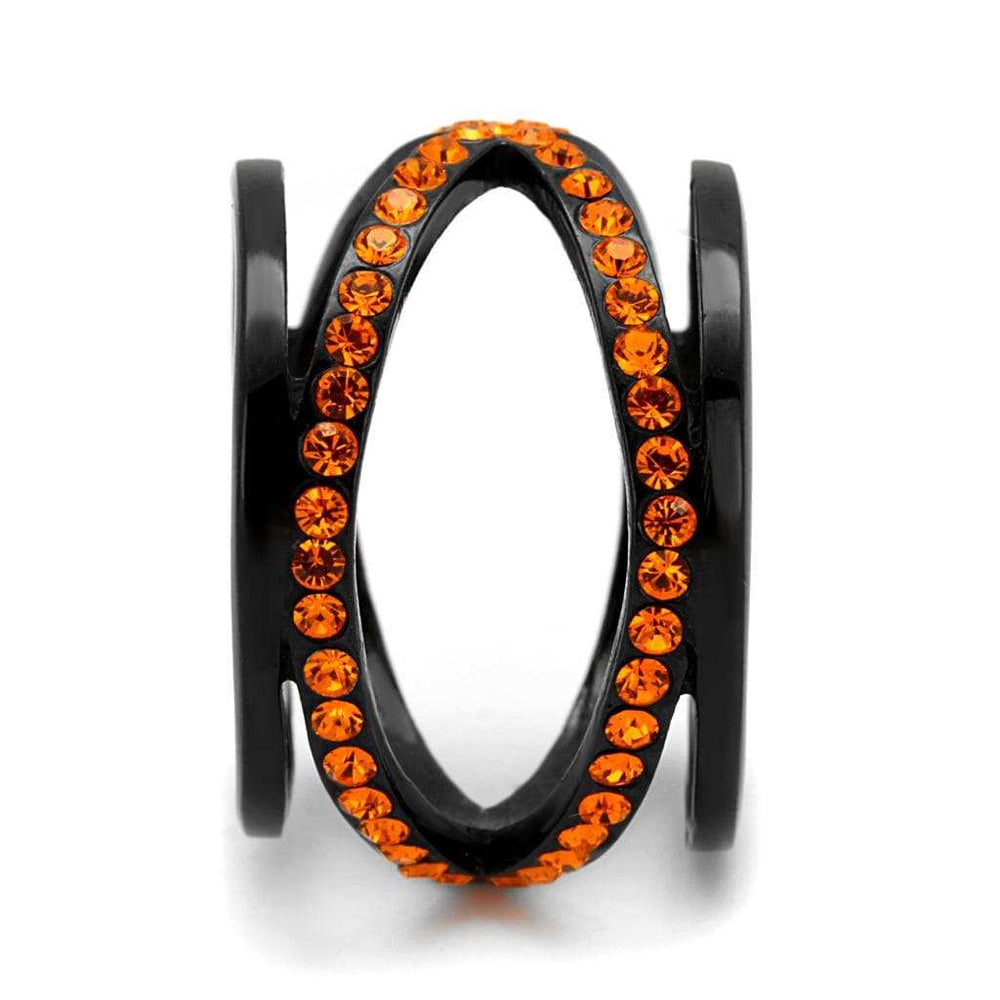 TK2645 - IP Black(Ion Plating) Stainless Steel Ring with Top Grade Crystal in Orange - Alamode - Flyclothing LLC