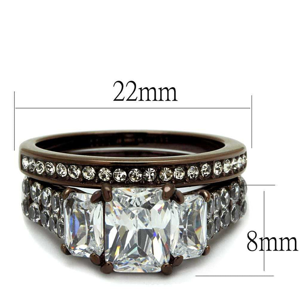 TK2646 - IP Dark Brown (IP coffee) Stainless Steel Ring with AAA Grade CZ in Clear - Alamode - Flyclothing LLC