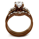 TK2647 - IP Coffee light Stainless Steel Ring with AAA Grade CZ in Clear - Alamode - Flyclothing LLC