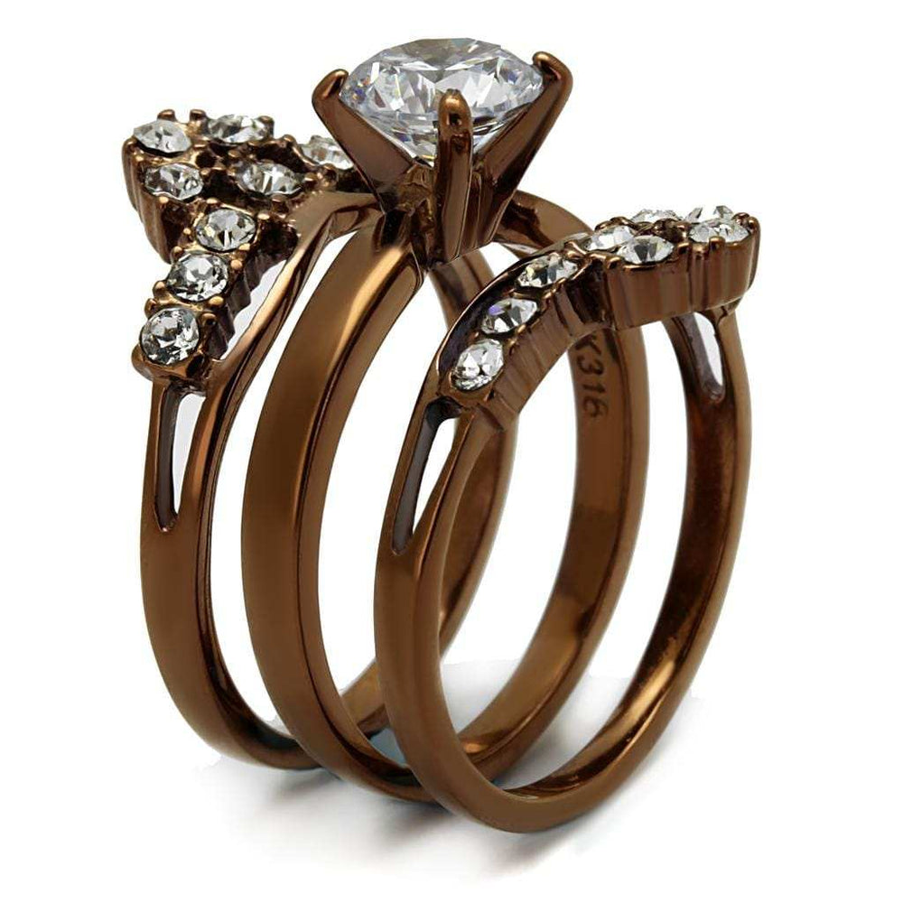 TK2647 - IP Coffee light Stainless Steel Ring with AAA Grade CZ in Clear - Alamode - Flyclothing LLC