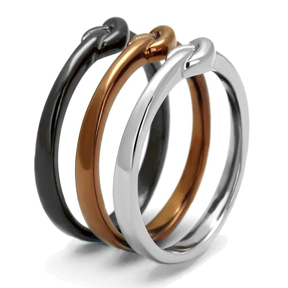 TK2648 - Three Tone IP(IP Light Coffee & IP Light Black & High Polished) Stainless Steel Ring with No Stone - Alamode - Flyclothing LLC