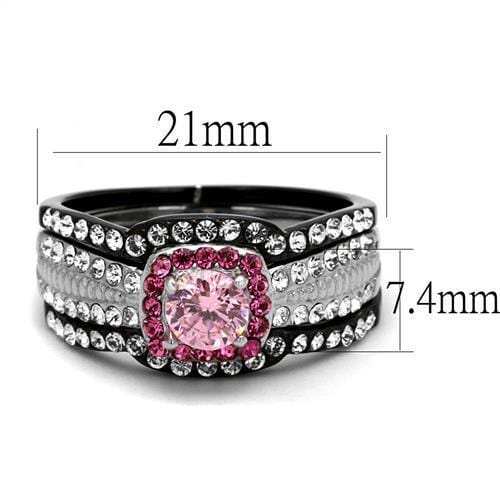 TK2651 - Two-Tone IP Black (Ion Plating) Stainless Steel Ring with AAA Grade CZ in Light Rose - Alamode - Flyclothing LLC