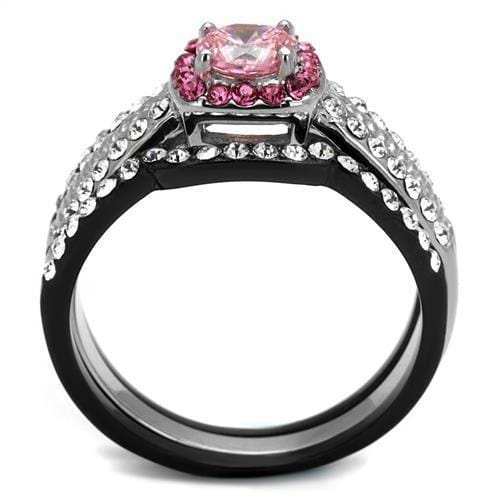 TK2651 - Two-Tone IP Black (Ion Plating) Stainless Steel Ring with AAA Grade CZ in Light Rose - Alamode - Flyclothing LLC