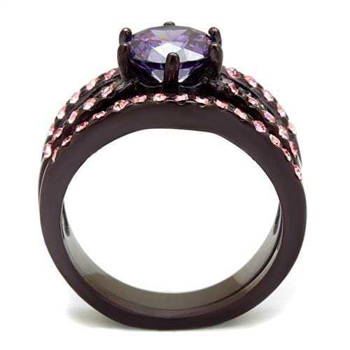 TK2652 - IP Dark Brown (IP coffee) Stainless Steel Ring with AAA Grade CZ in Amethyst - Alamode - Flyclothing LLC