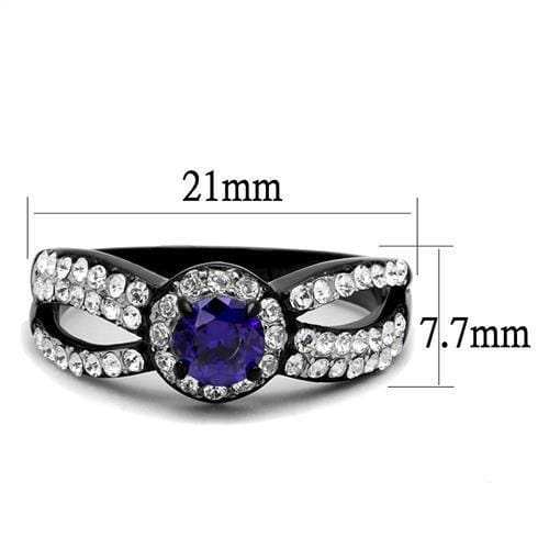 TK2653 - Two-Tone IP Black (Ion Plating) Stainless Steel Ring with AAA Grade CZ in Tanzanite - Alamode - Flyclothing LLC