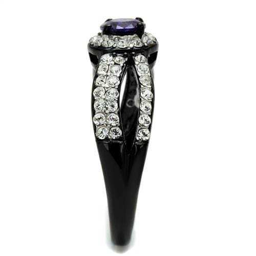 TK2653 - Two-Tone IP Black (Ion Plating) Stainless Steel Ring with AAA Grade CZ in Tanzanite - Alamode - Flyclothing LLC