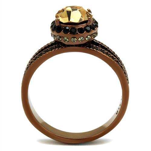TK2654 - IP Coffee light Stainless Steel Ring with Top Grade Crystal in Light Smoked - Alamode - Flyclothing LLC