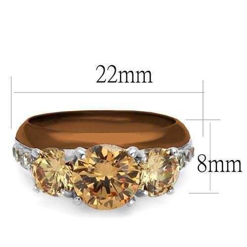 TK2656 - Two Tone IP Light Brown (IP Light coffee) Stainless Steel Ring with AAA Grade CZ in Champagne - Alamode - Flyclothing LLC