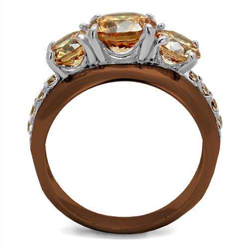 TK2656 - Two Tone IP Light Brown (IP Light coffee) Stainless Steel Ring with AAA Grade CZ in Champagne - Alamode - Flyclothing LLC
