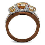 TK2656 - Two Tone IP Light Brown (IP Light coffee) Stainless Steel Ring with AAA Grade CZ in Champagne - Alamode - Flyclothing LLC