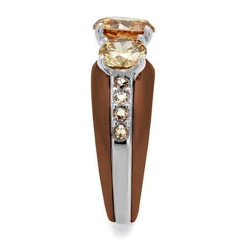 TK2656 - Two Tone IP Light Brown (IP Light coffee) Stainless Steel Ring with AAA Grade CZ in Champagne - Alamode - Flyclothing LLC