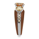 TK2656 - Two Tone IP Light Brown (IP Light coffee) Stainless Steel Ring with AAA Grade CZ in Champagne - Alamode - Flyclothing LLC