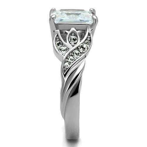 TK2657 - High polished (no plating) Stainless Steel Ring with AAA Grade CZ in Clear - Alamode - Flyclothing LLC