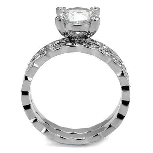 TK2659 - High polished (no plating) Stainless Steel Ring with AAA Grade CZ in Clear - Alamode - Flyclothing LLC