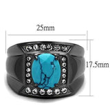 TK2662 - IP Light Black (IP Gun) Stainless Steel Ring with Synthetic Turquoise in Sea Blue - Alamode - Flyclothing LLC