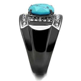TK2662 - IP Light Black (IP Gun) Stainless Steel Ring with Synthetic Turquoise in Sea Blue - Alamode - Flyclothing LLC
