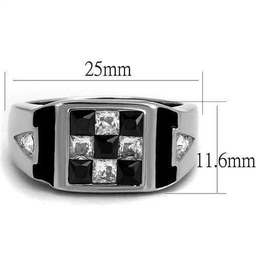 TK2663 - High polished (no plating) Stainless Steel Ring with AAA Grade CZ in Jet - Alamode - Flyclothing LLC