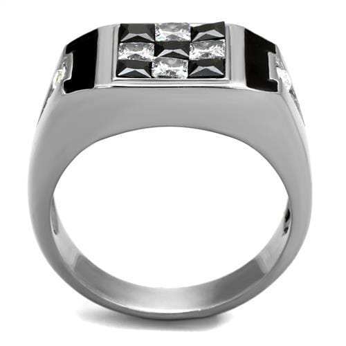 TK2663 - High polished (no plating) Stainless Steel Ring with AAA Grade CZ in Jet - Alamode - Flyclothing LLC