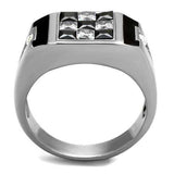 TK2663 - High polished (no plating) Stainless Steel Ring with AAA Grade CZ in Jet - Alamode - Flyclothing LLC