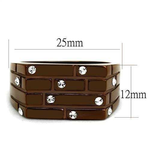 TK2664 - IP Coffee light Stainless Steel Ring with Top Grade Crystal in Clear - Alamode - Flyclothing LLC