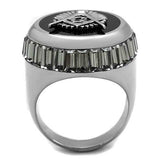 TK2666 - High polished (no plating) Stainless Steel Ring with Top Grade Crystal in Jet - Alamode - Flyclothing LLC