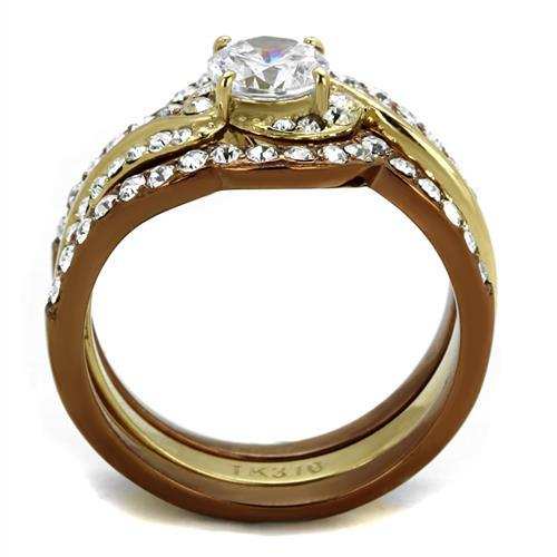 TK2669 - IP Gold & IP Light Brown (IP Light coffee) Stainless Steel Ring with AAA Grade CZ in Clear - Alamode - Flyclothing LLC