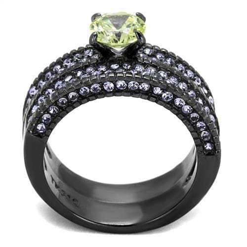 TK2672 - IP Light Black (IP Gun) Stainless Steel Ring with AAA Grade CZ in Apple Green color - Alamode - Flyclothing LLC