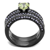 TK2672 - IP Light Black (IP Gun) Stainless Steel Ring with AAA Grade CZ in Apple Green color - Alamode - Flyclothing LLC