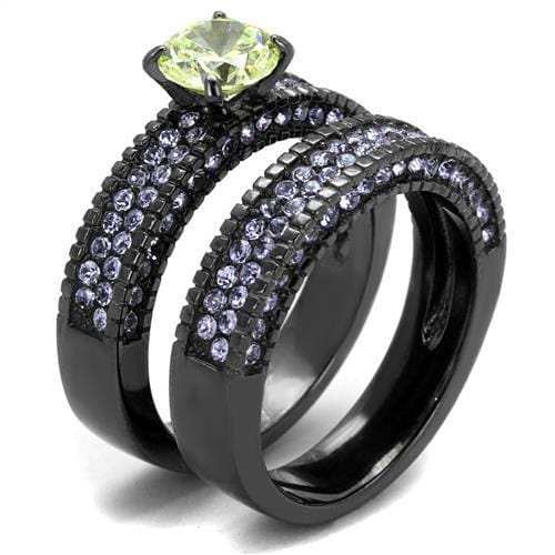 TK2672 - IP Light Black (IP Gun) Stainless Steel Ring with AAA Grade CZ in Apple Green color - Alamode - Flyclothing LLC